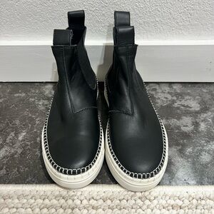 OA Non-fashion Black Leather Ankle Boots with White Sole
